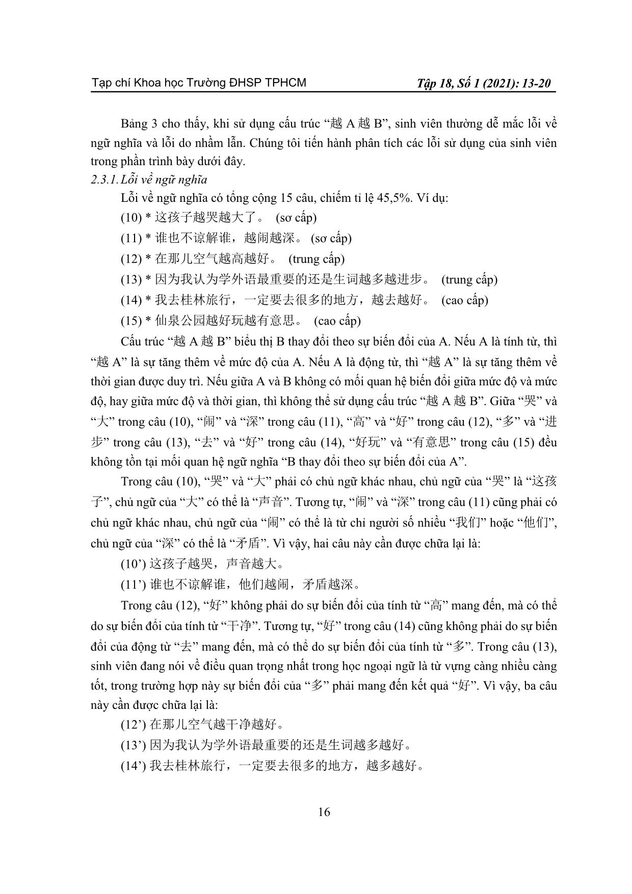 Phân tích lỗi sử dụng cấu trúc “yue A yue B” (越 A 越 B) của sinh viên Việt Nam trang 4