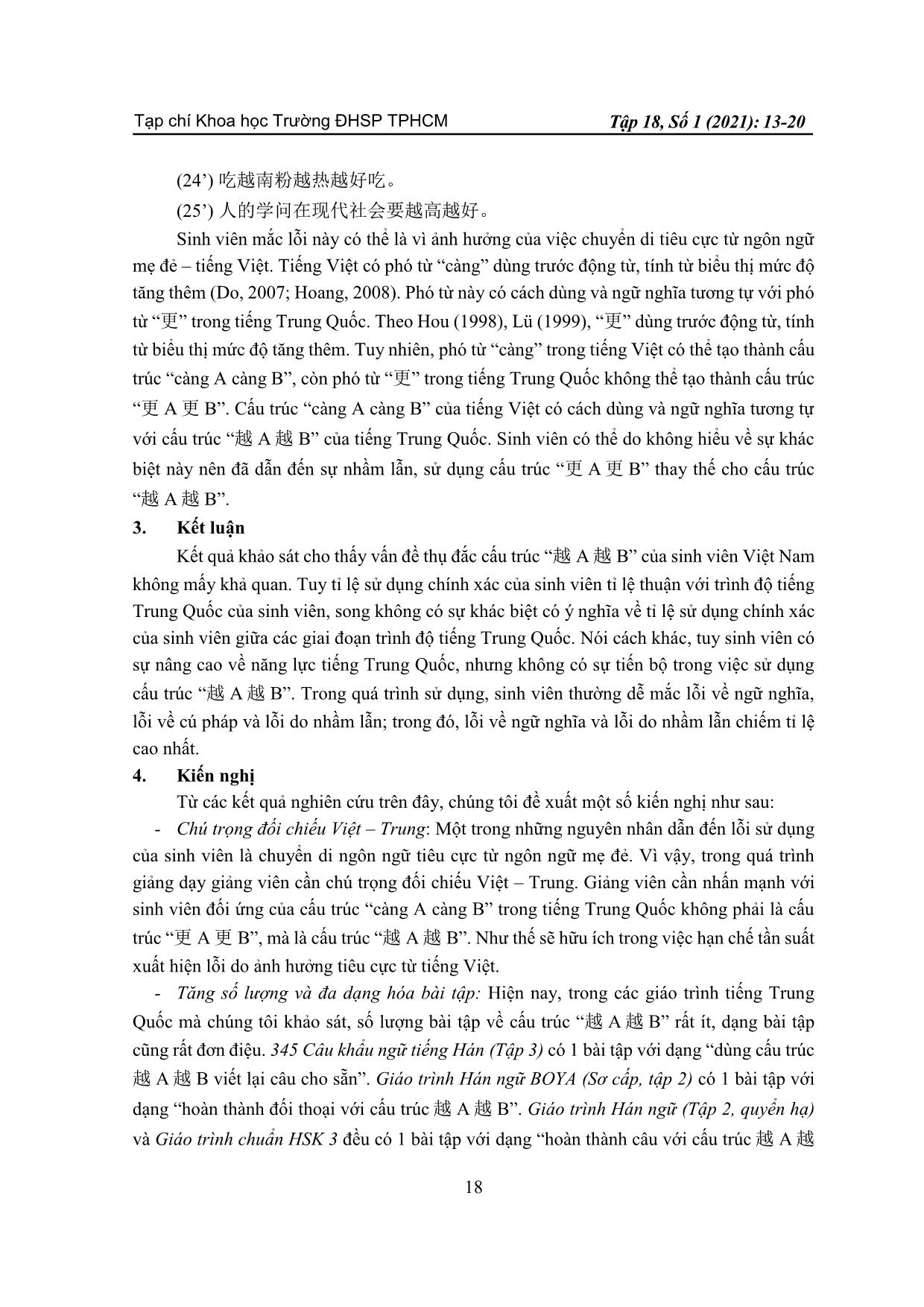 Phân tích lỗi sử dụng cấu trúc “yue A yue B” (越 A 越 B) của sinh viên Việt Nam trang 6