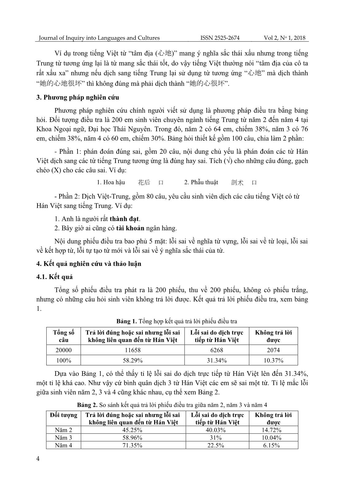 Khảo sát lỗi sai của sinh viên khoa Ngoại ngữ, Đại học Thái Nguyên khi dịch trực tiếp từ Hán Việt sang tiếng Trung và giải pháp khắc phục trang 4