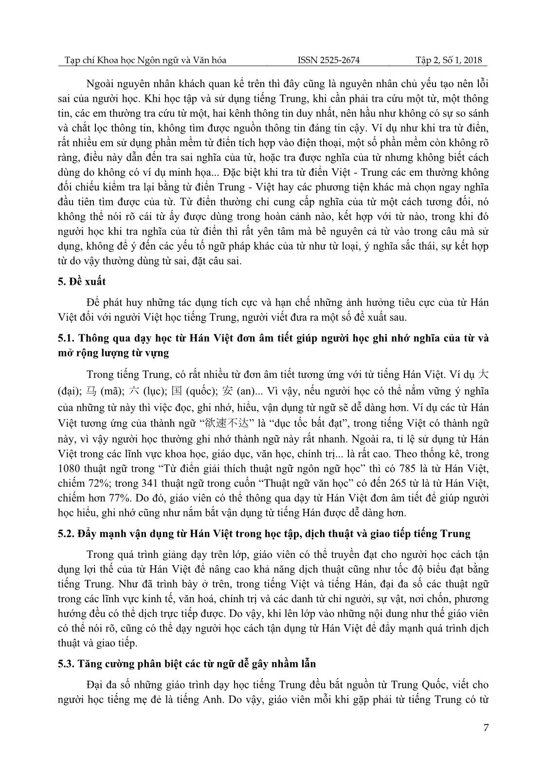 Khảo sát lỗi sai của sinh viên khoa Ngoại ngữ, Đại học Thái Nguyên khi dịch trực tiếp từ Hán Việt sang tiếng Trung và giải pháp khắc phục trang 7