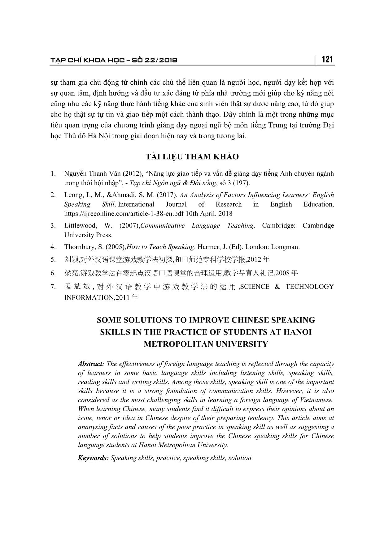 Một số giải pháp nâng cao chất lượng kỹ năng nói trong thực hành tiếng cho sinh viên chuyên ngành Tiếng Trung Quốc tại trường Đại học Thủ đô Hà Nội trang 8