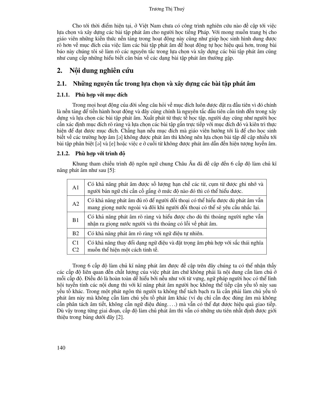 Nâng cao tính hiệu quả trong xây dựng và chọn lọc hệ thống bài tập phục vụ dạy học phát âm tiếng Pháp trang 2
