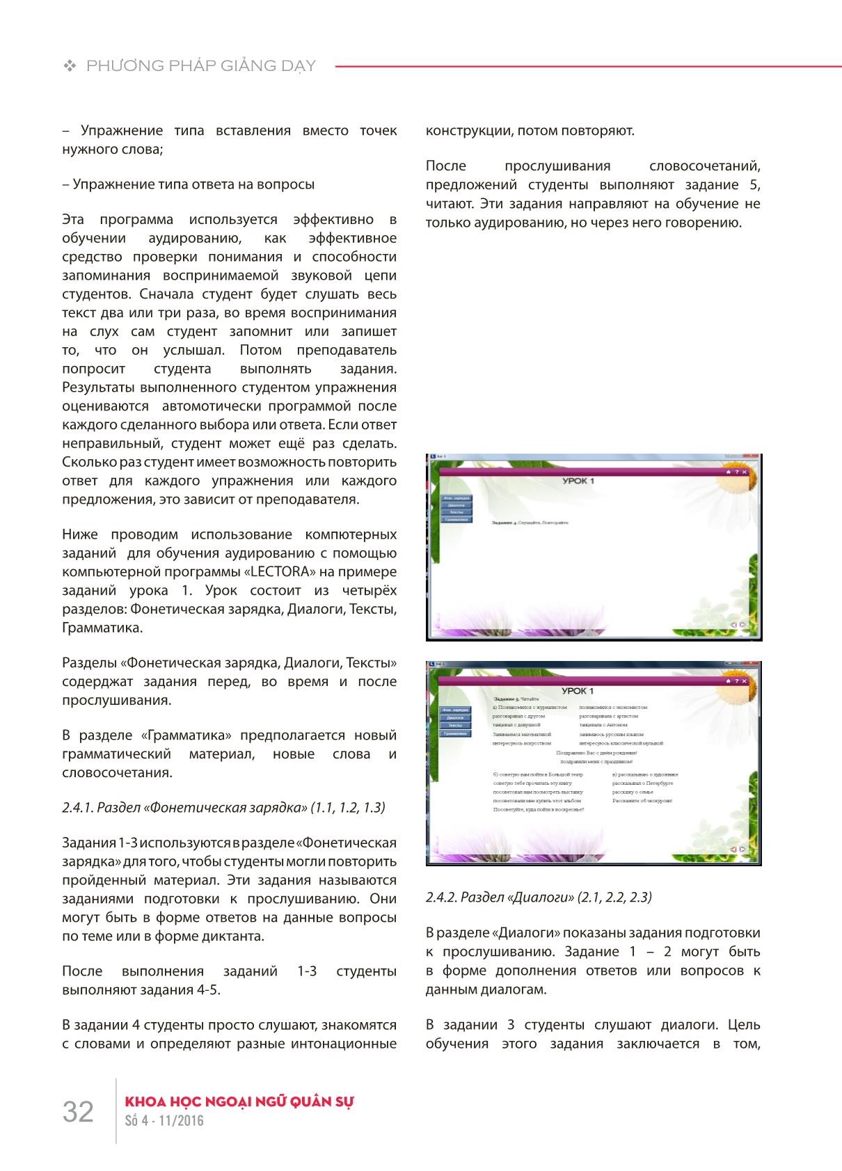 Xây dựng bài tập nghe trên máy tính cho học viên tiếng Nga giai đoạn cơ sở tại Học viện Khoa học Quân sự theo giáo trình “Đường đến nước Nga II” trang 4