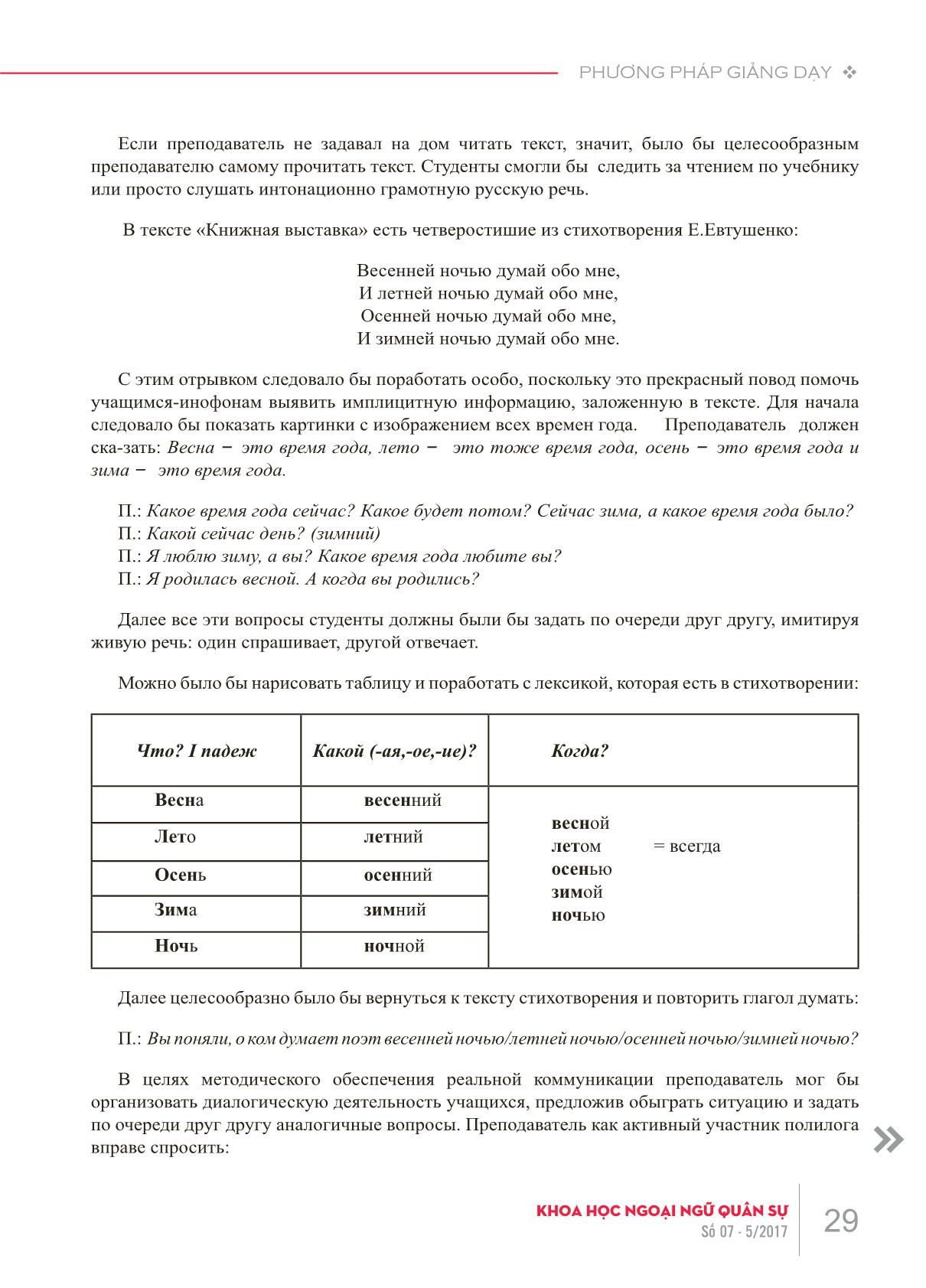 Các lỗi về phương pháp giảng dạy khi xử lý văn bản trong giờ dạy tiếng Nga như một ngoại ngữ trang 4