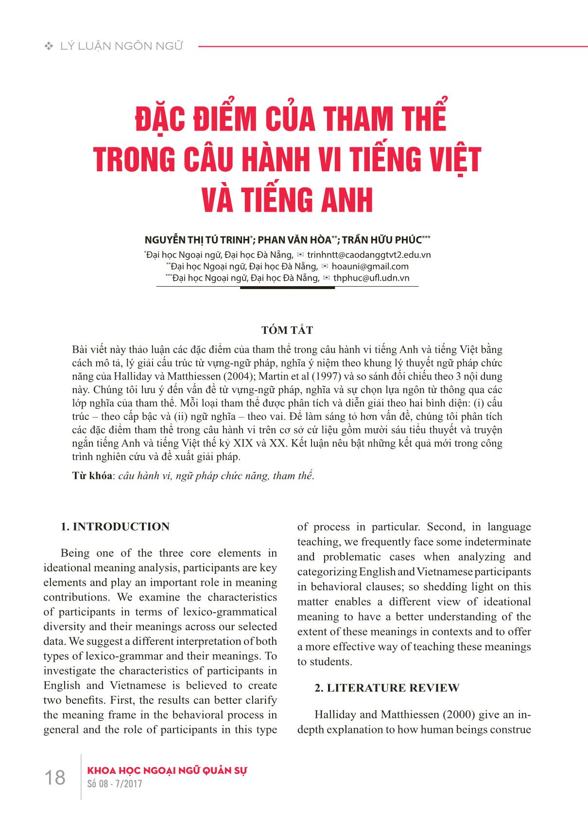 Đặc điểm của tham thể trong câu hành vi tiếng Việt và tiếng Anh trang 1