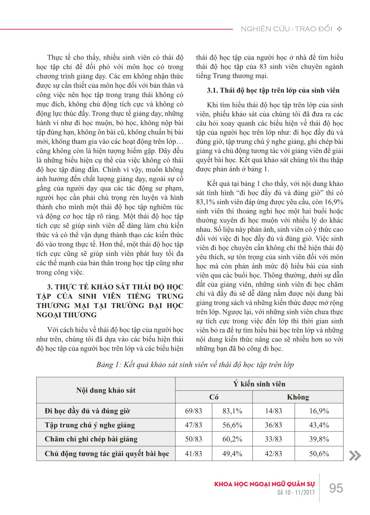 Thái độ học tập của sinh viên tiếng Trung thương mại và vấn đề chất lượng giảng dạy trang 3
