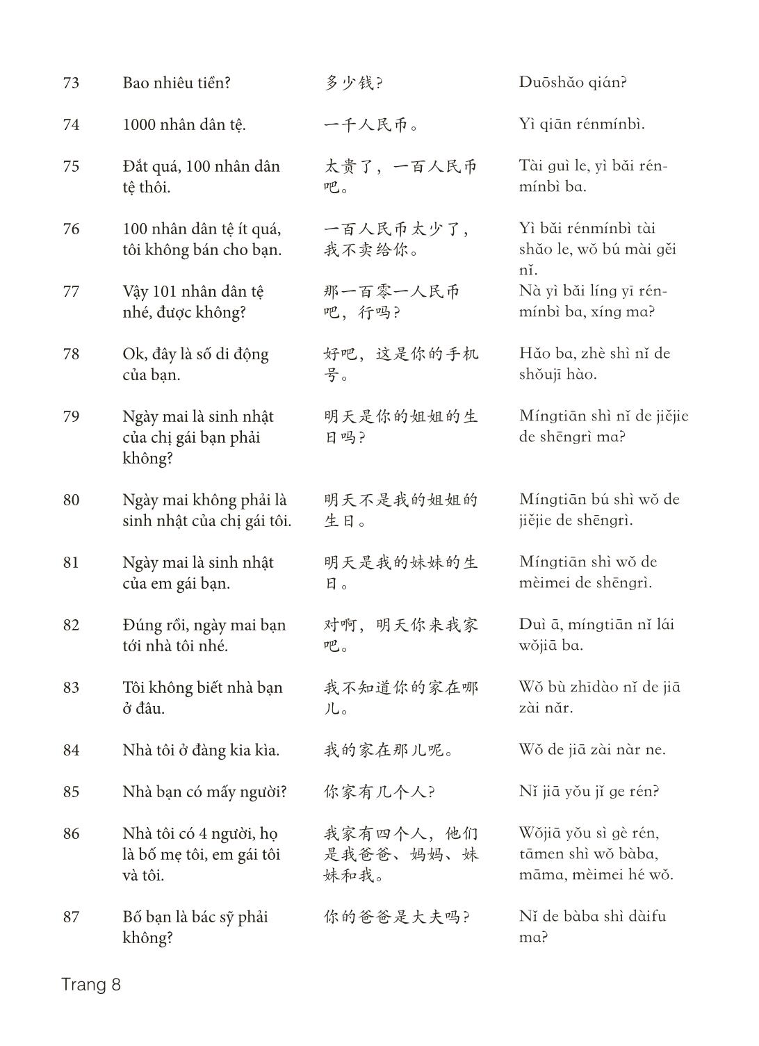 3000 Câu đàm thoại tiếng Hoa - Phần 2 trang 8