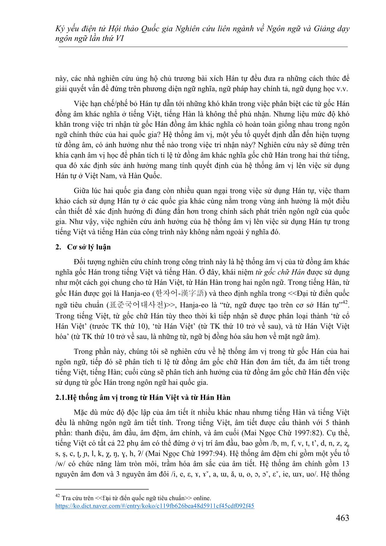 Ảnh hưởng của hệ thống âm vị đến vị trí của chữ Hán trong tiếng Việt và tiếng Hàn hiện đại trang 2