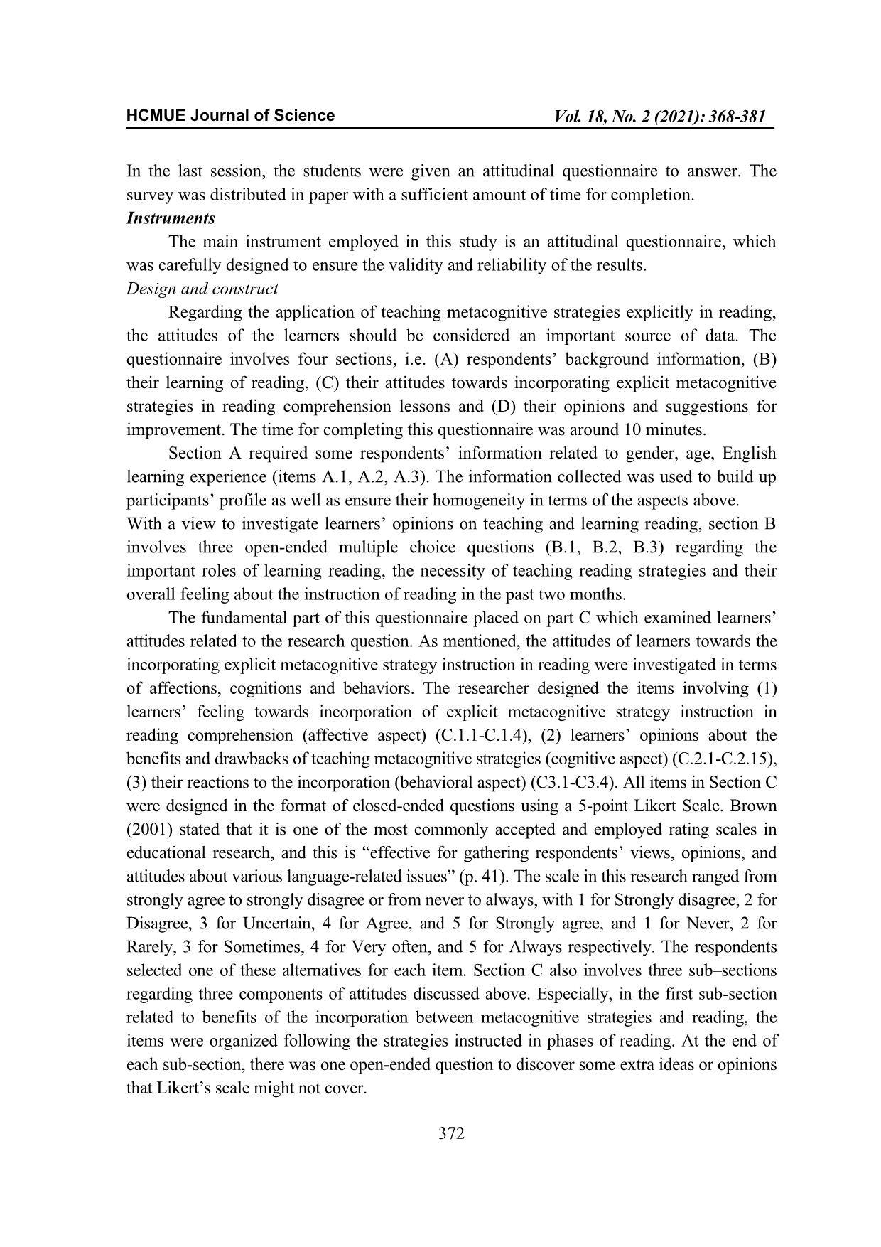 An investigation into learners’ attitudes towards training metacognitive strategies in reading comprehension trang 5