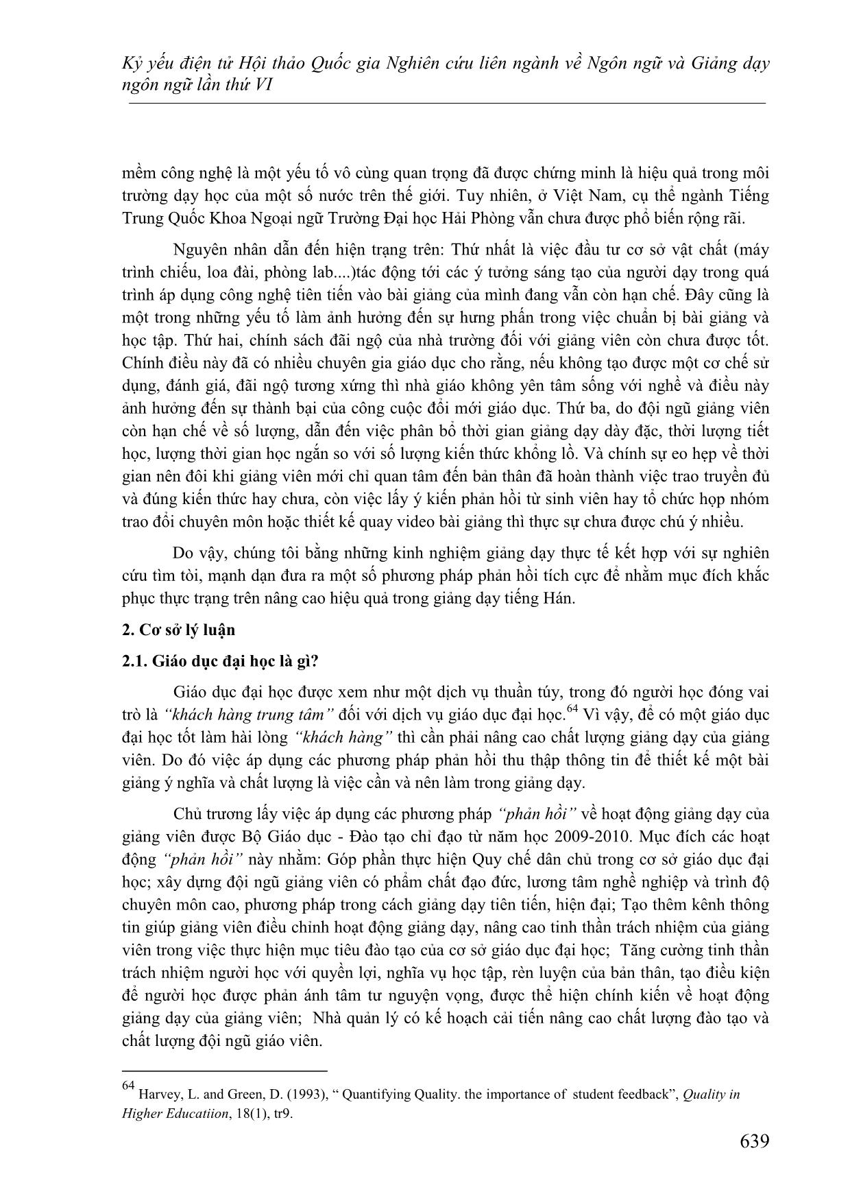 Áp dụng một số phương pháp “Phản hồi” nhằm nâng cao hiệu quả trong giảng dạy tiếng Hán (Lấy việc dạy học tiếng Hán trường Đại học Hải Phòng làm ví dụ) trang 2