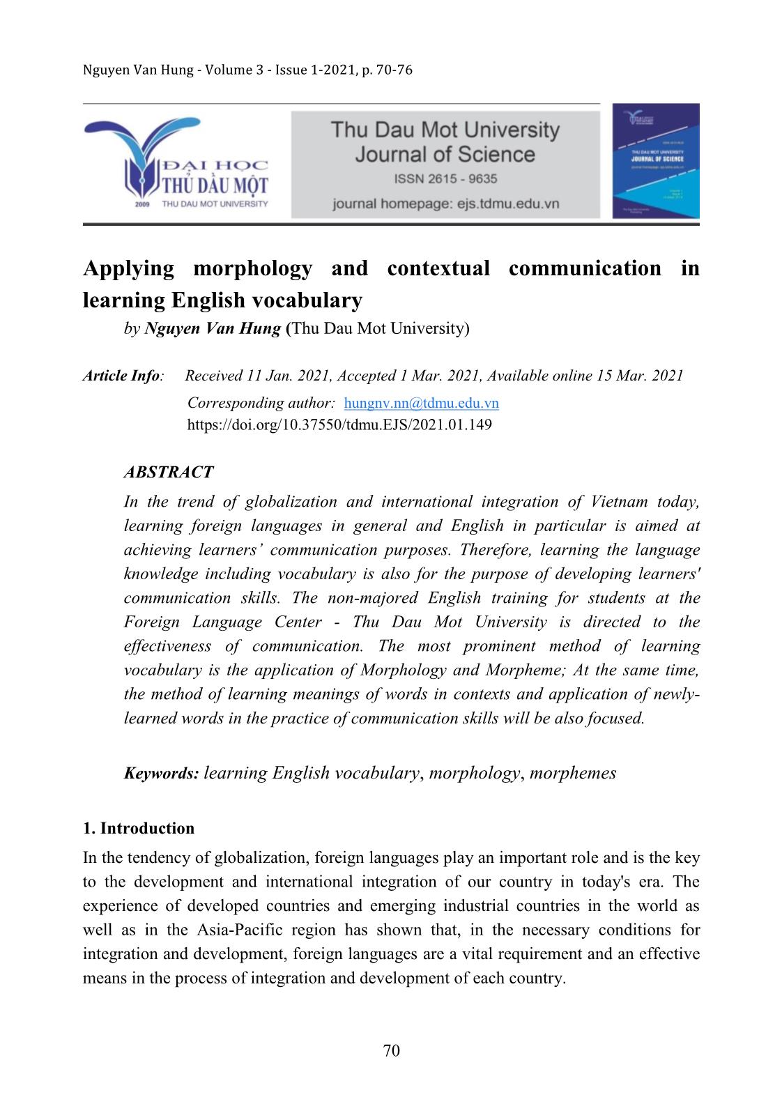 Applying morphology and contextual communication in learning English vocabulary trang 1