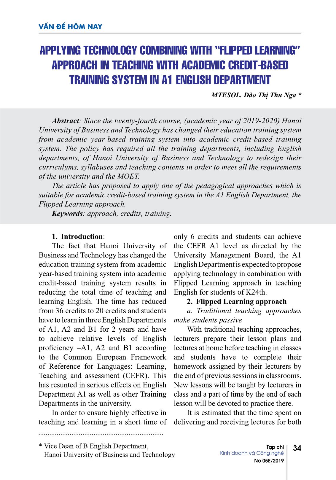 Applying technology combining with “Flipped learning” approach in teaching with academic credit-based training system in A1 English department trang 1