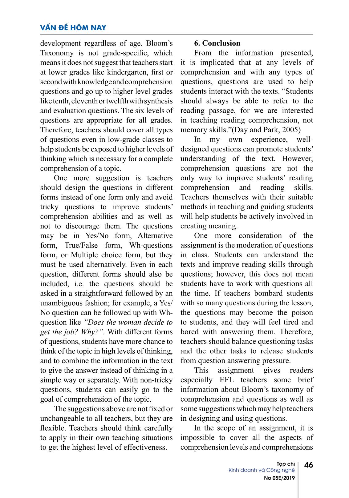 Bloom’s taxonomy in designing comprehension questions for reading texts in EFL reading comprehension class trang 7