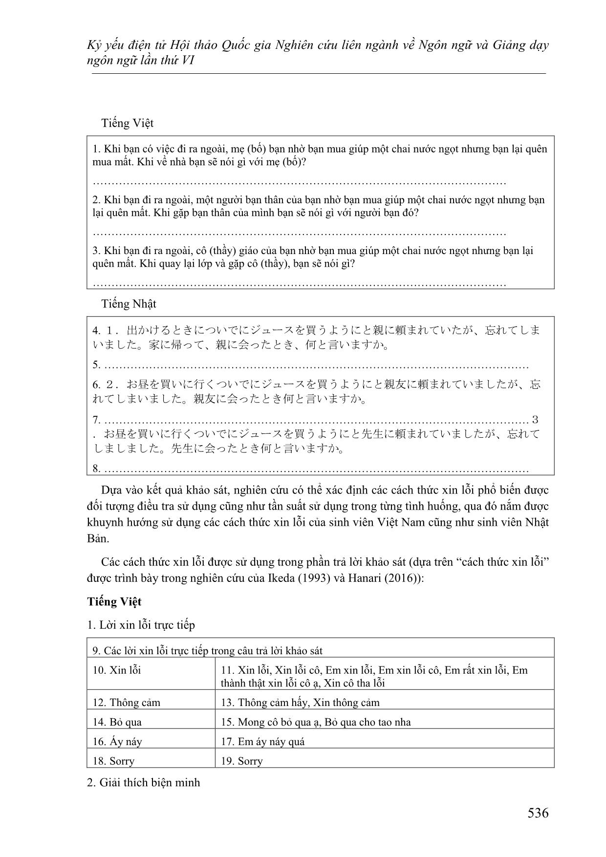 Các cách thức xin lỗi trong tiếng Việt và tiếng Nhật - Đối chiếu dựa trên lý thuyết lịch sự của Brown và Levinson trang 4