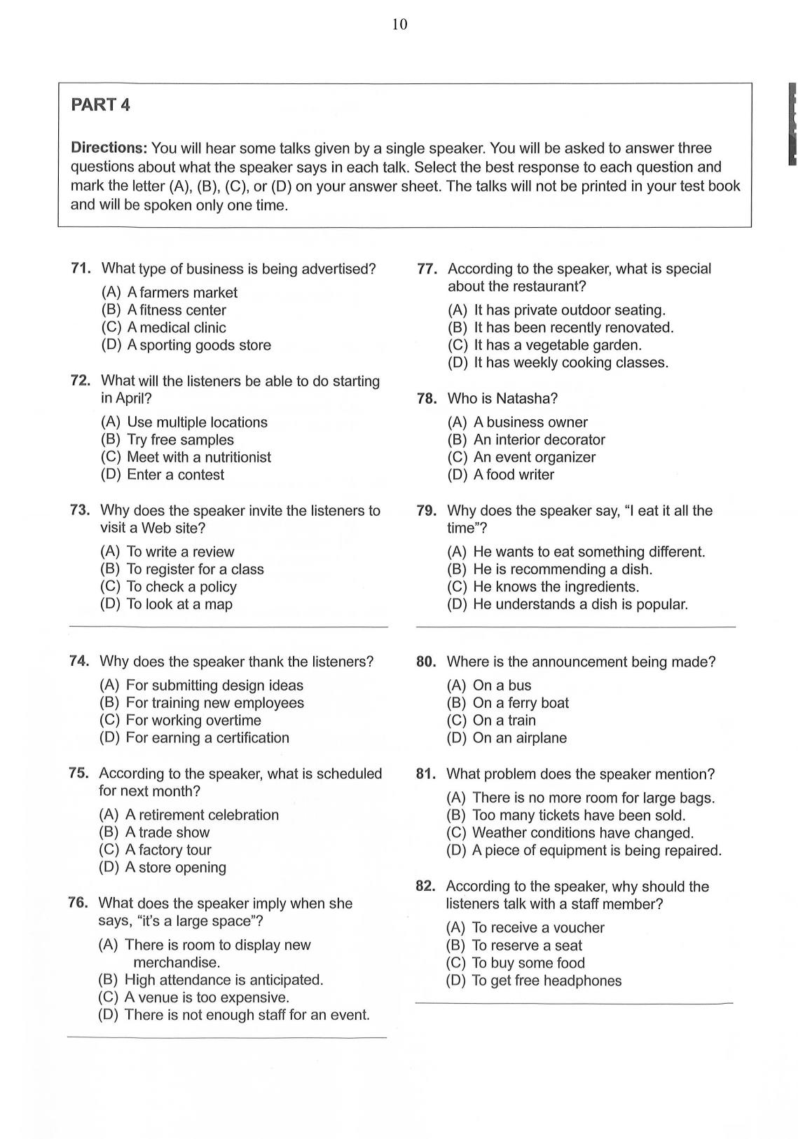 Đề thi thử Toeic số 1 (Có đáp án) trang 10
