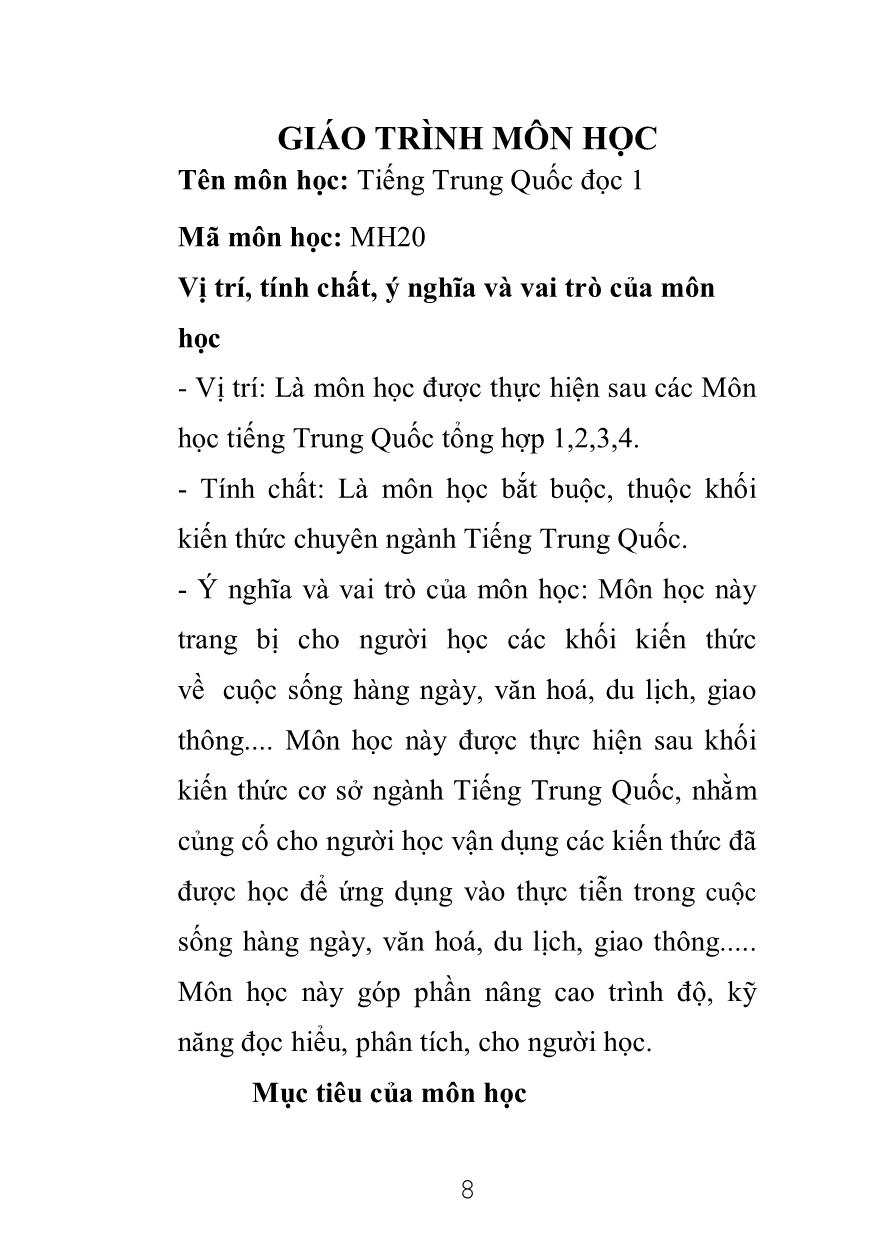 Giáo trình Trung Quốc đọc 1 trang 8
