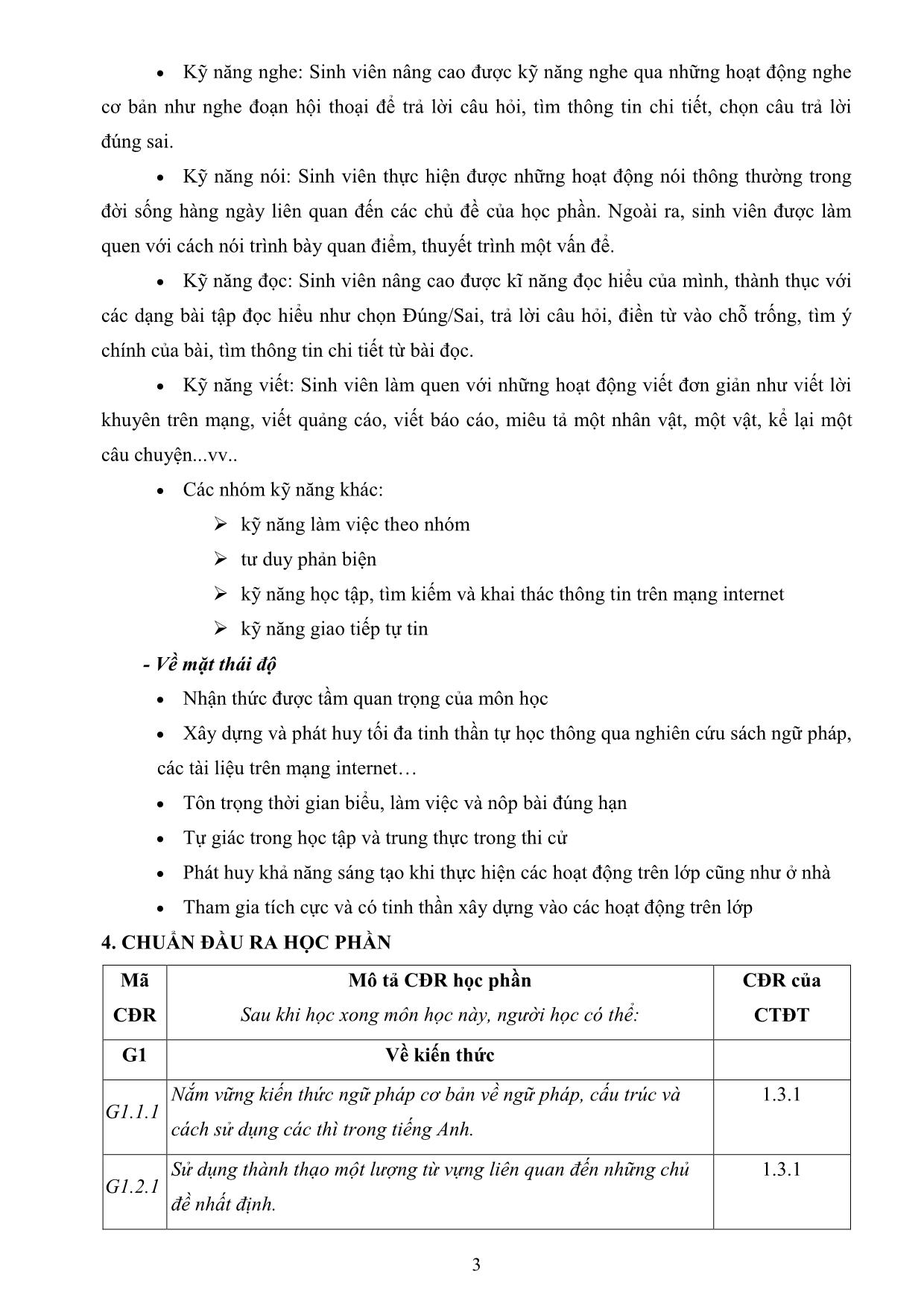 Đề cương chi tiết học phần Tiếng Anh cơ bản 2 trang 3