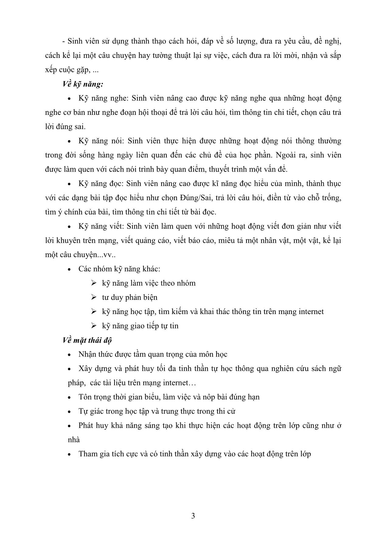 Đề cương chi tiết học phần Tiếng Anh cơ bản 4 trang 3