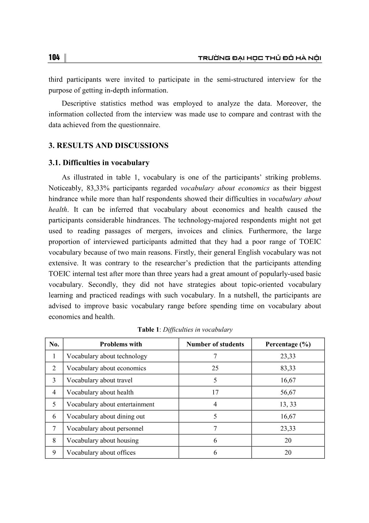 Difficulties in test of Toeic reading comprehension by the final year students of high quality classes at faculty of mechanical engineering, HaUI trang 3