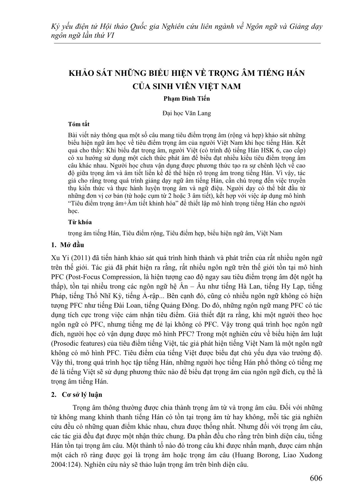 Khảo sát những biểu hiện về trọng âm tiếng Hán của sinh viên Việt Nam trang 1