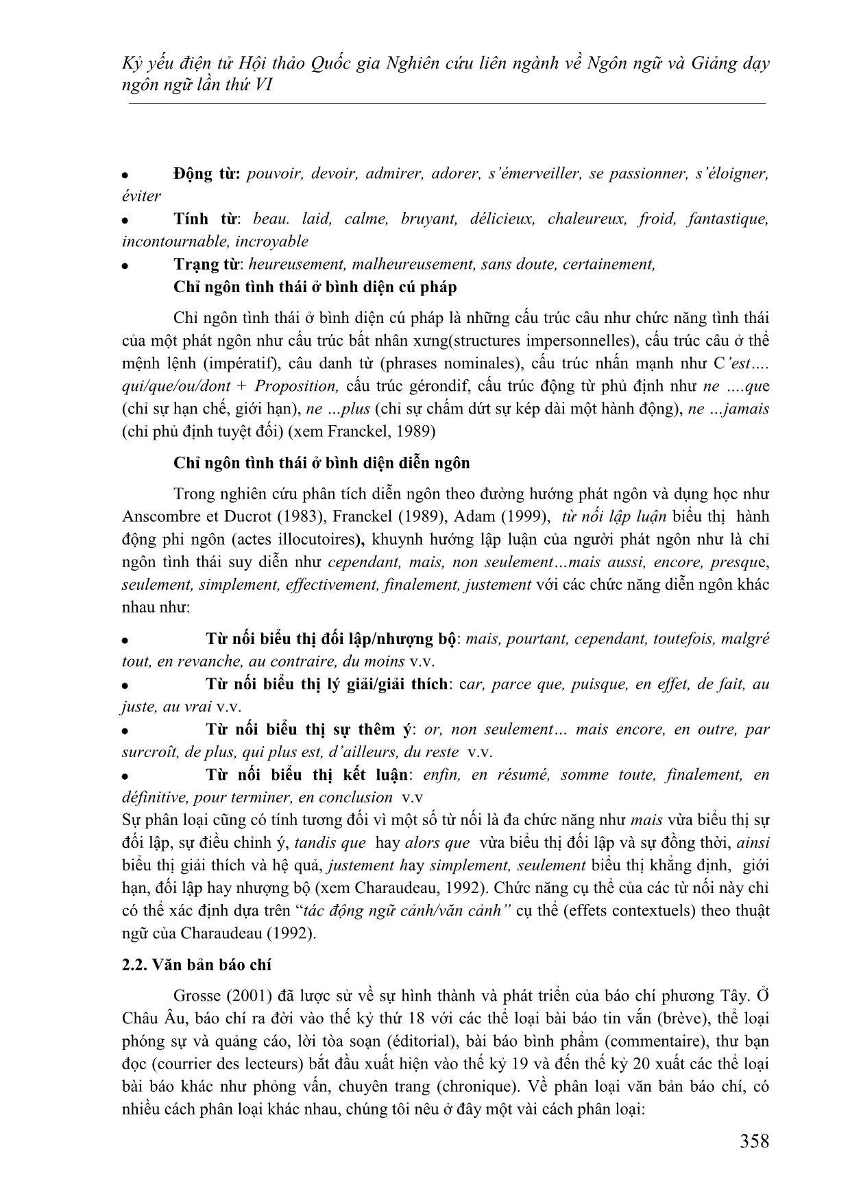Nghiên cứu việc sử dụng chỉ ngôn tình thái ở các văn bản báo chí bình luận trong sách học tiếng Pháp Le Nouveau Taxi 3 trang 6
