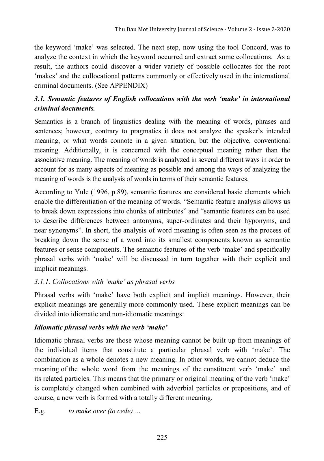 Semantic features of English collocations with the verb make in international criminal documents: Difficulties with, and suggestions for learning and translating trang 4