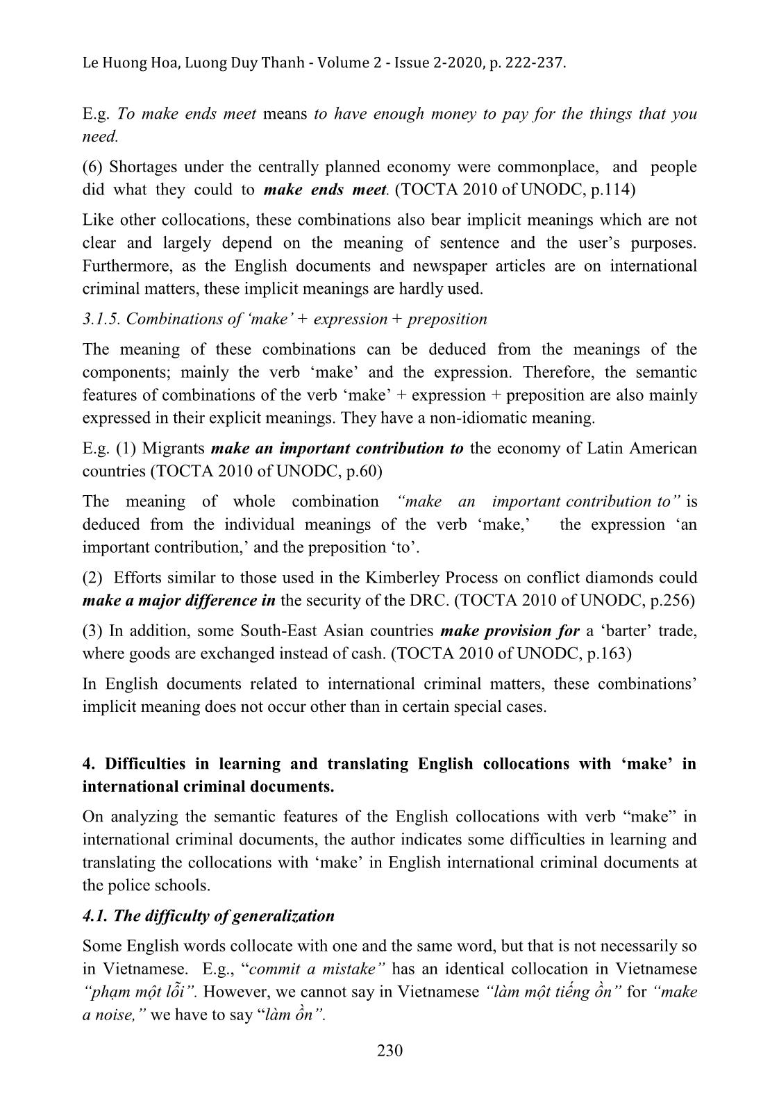 Semantic features of English collocations with the verb make in international criminal documents: Difficulties with, and suggestions for learning and translating trang 9