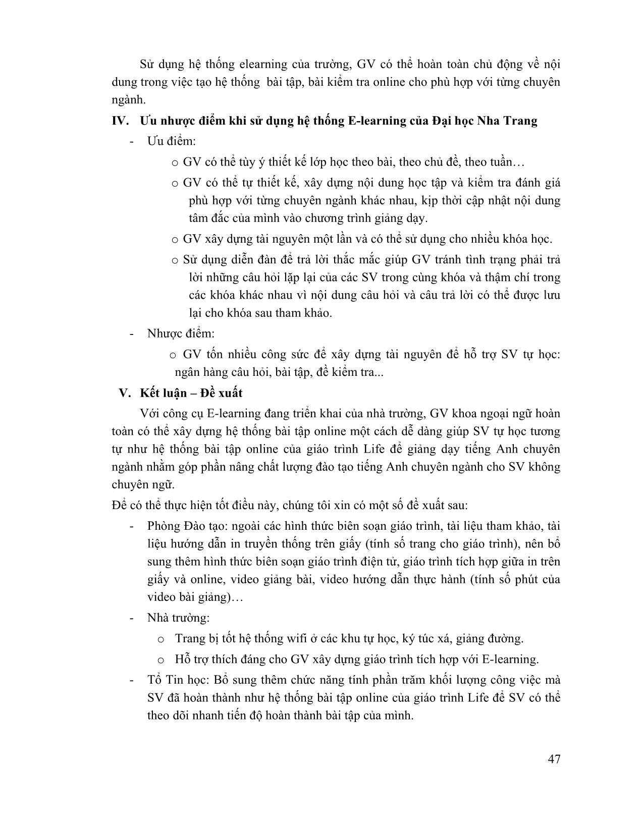 Từ giáo trình tích hợp Life đến tiếng Anh chuyên ngành: Giải pháp ứng dụng công nghệ thông tin và truyền thông xây dựng tài nguyên hỗ trợ tự học tại Đại học Nha Trang trang 9