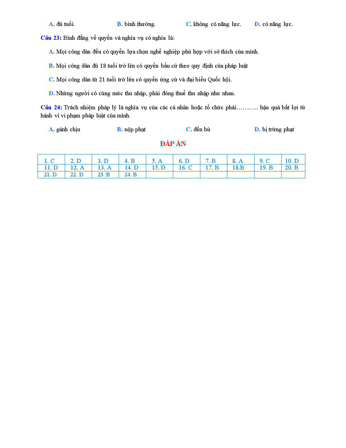 Bài tập trắc nghiệm môn Giáo dục công dân Lớp 12 - Bài 3: Công dân bình đẳng trước pháp luật - Lê Tài Anh trang 4