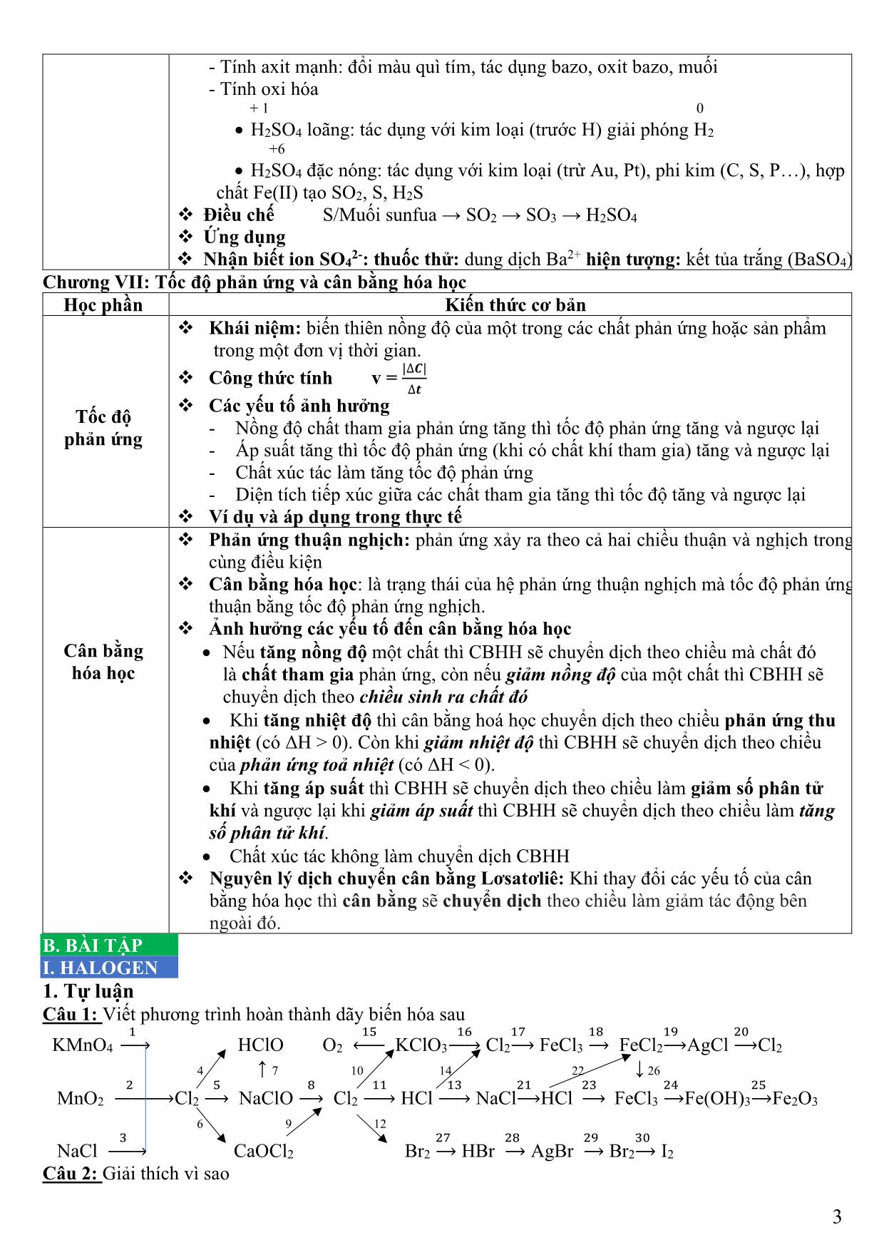 Đề cương ôn tập học kỳ II môn Hóa học Lớp 10 - Năm học 2019-2020 - Trường THPT Yên Hòa trang 3