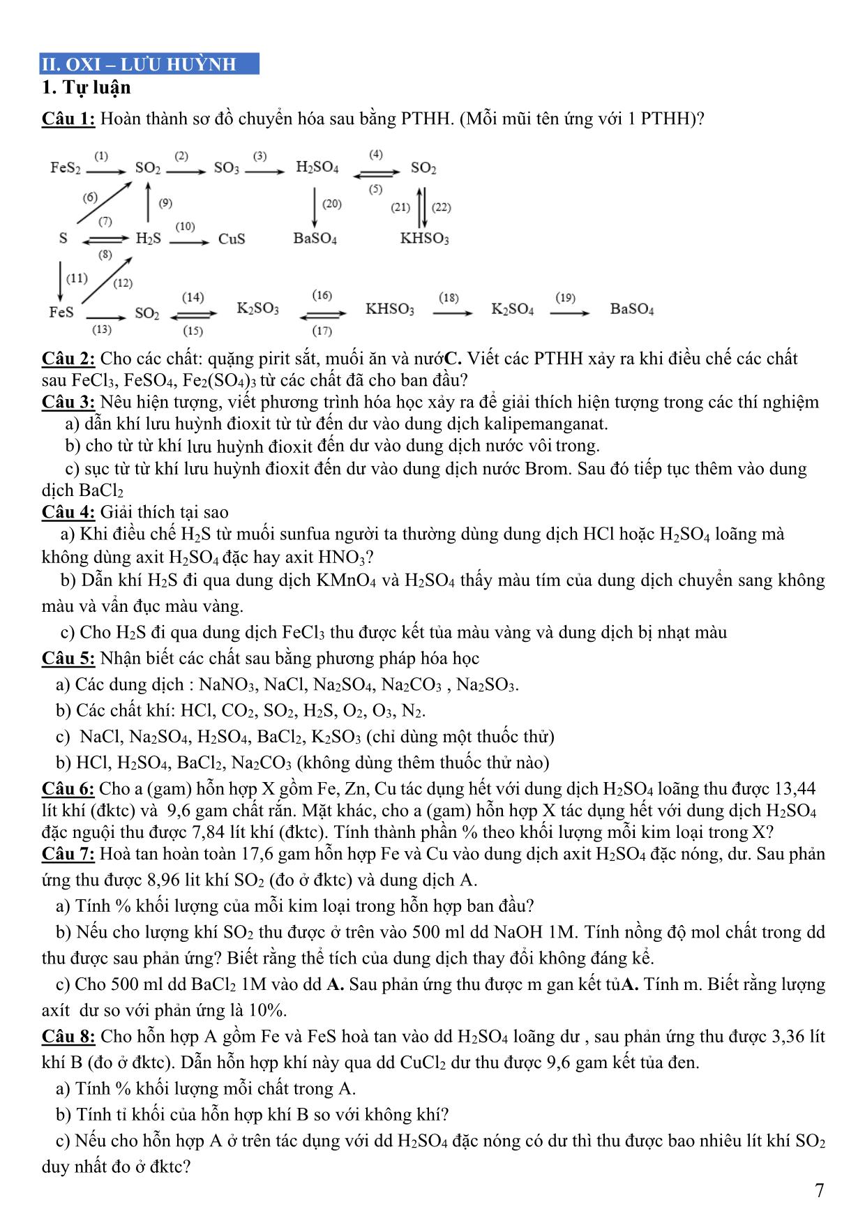 Đề cương ôn tập học kỳ II môn Hóa học Lớp 10 - Năm học 2019-2020 - Trường THPT Yên Hòa trang 7