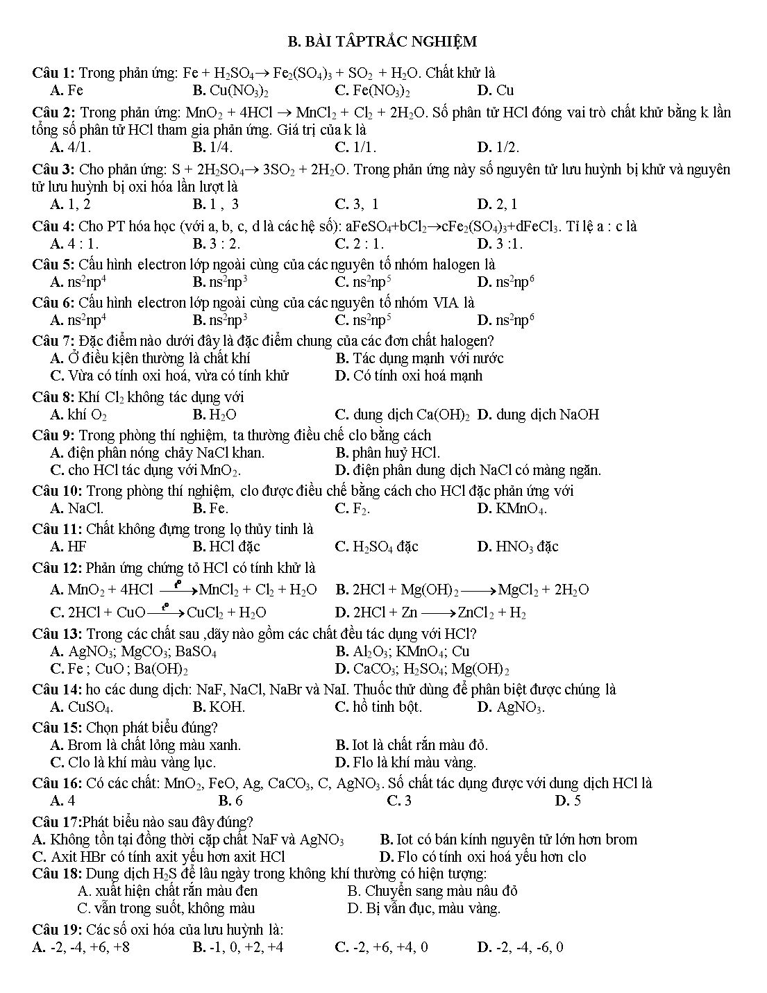 Đề cương ôn tập học kỳ 2 môn Hóa học Lớp 10 - Năm học 2019-2020 trang 3