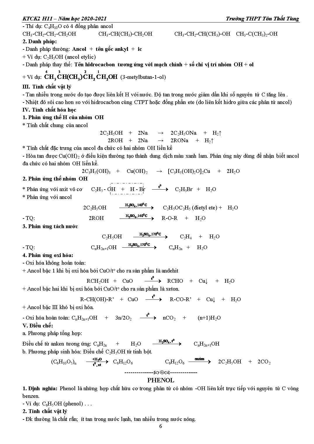 Hướng dẫn ôn tập kiểm tra cuối học kỳ 2 môn Hóa học 11 - Trường THPT Tôn Thất Tùng trang 6