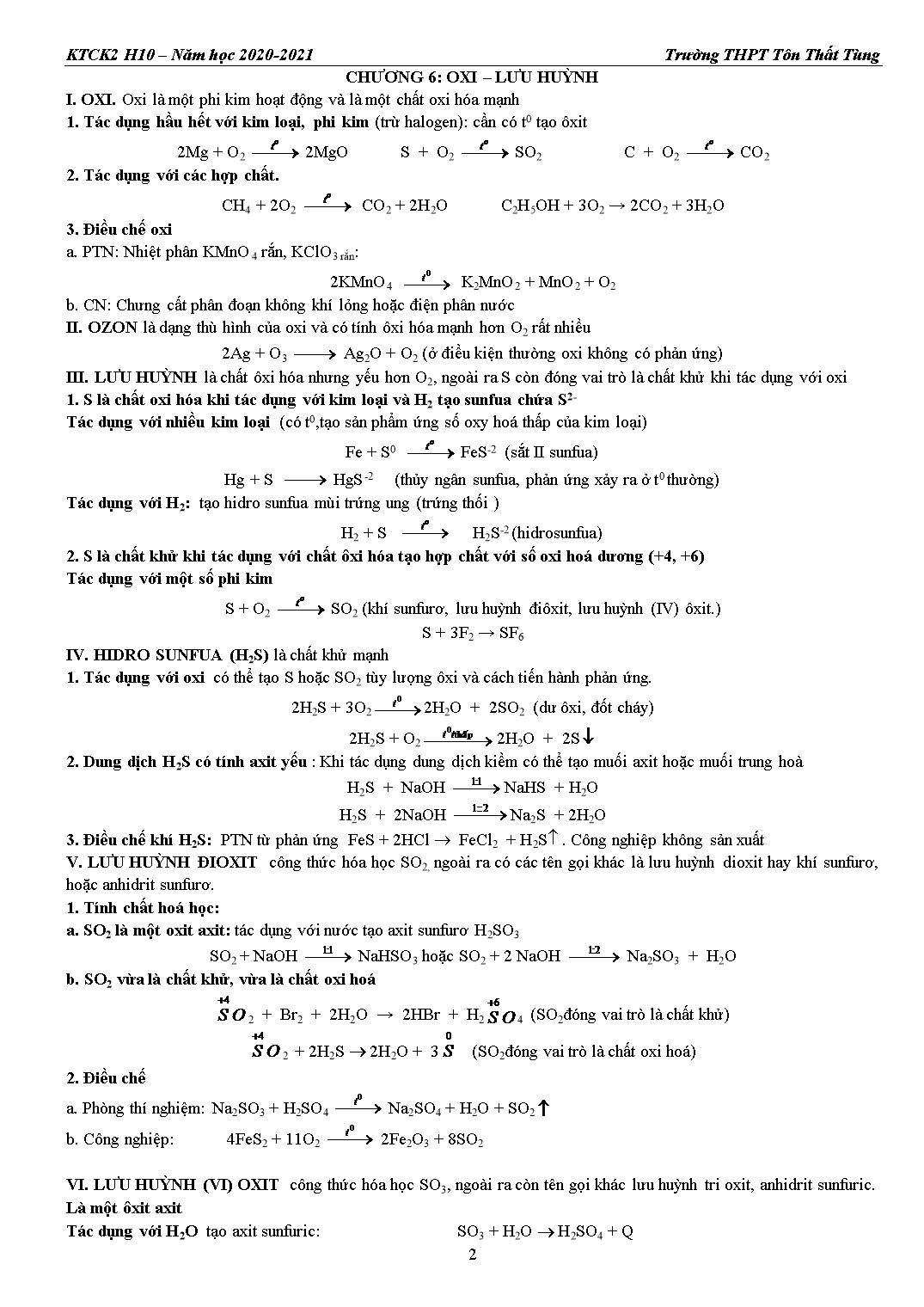 Hướng dẫn ôn tập kiểm tra cuối kỳ 2 môn Hóa học 10 - Năm học 2020-2021 - Trường THPT Tôn Thất Tùng trang 2