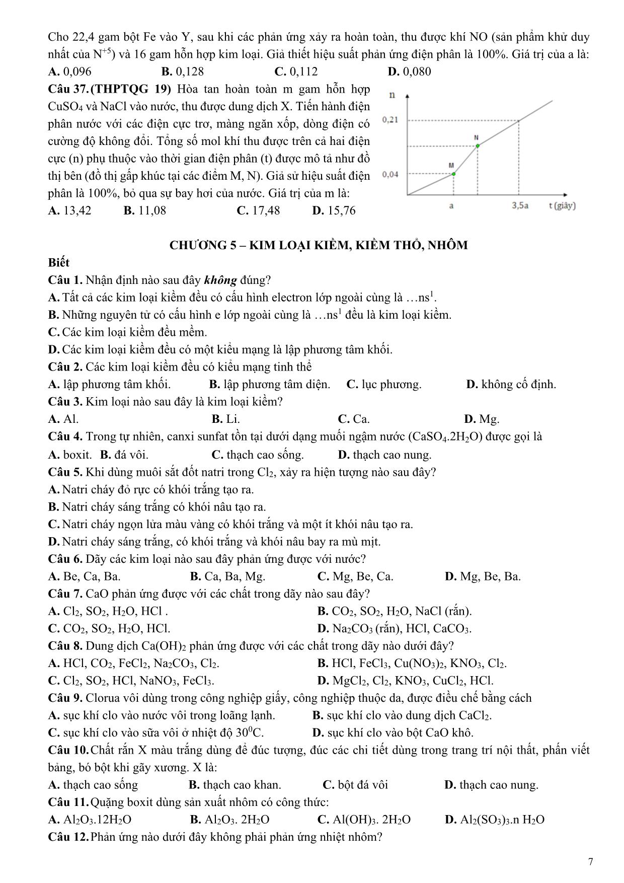 Đề cương ôn tập học kỳ II môn Hóa học Lớp 12 - Năm học 2019-2020 - Trường THPT Yên Hòa trang 7