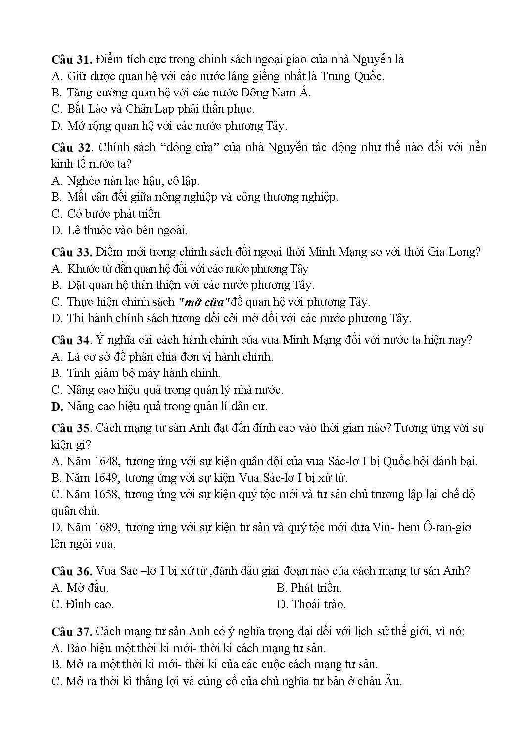 Đề cương ôn thi học kỳ II môn Lịch sử Lớp 10 - Năm học 2019-2020 - Trường THPT Phúc Thọ trang 8