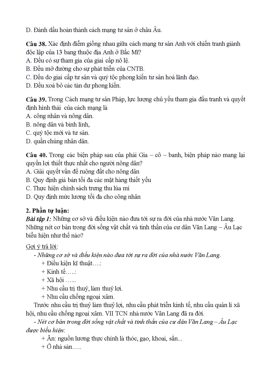 Đề cương ôn thi học kỳ II môn Lịch sử Lớp 10 - Năm học 2019-2020 - Trường THPT Phúc Thọ trang 9