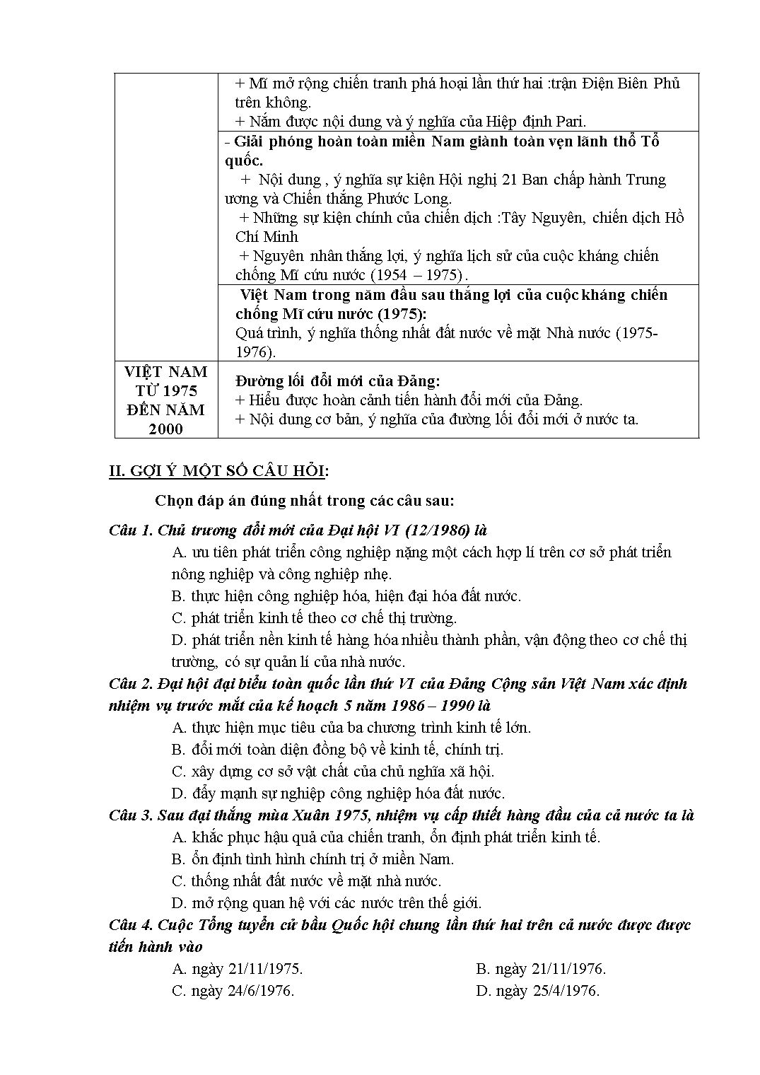 Đề cương ôn thi học kỳ II môn Lịch sử Lớp 12 - Năm học 2019-2020 - Trường THPT Phúc Thọ trang 2