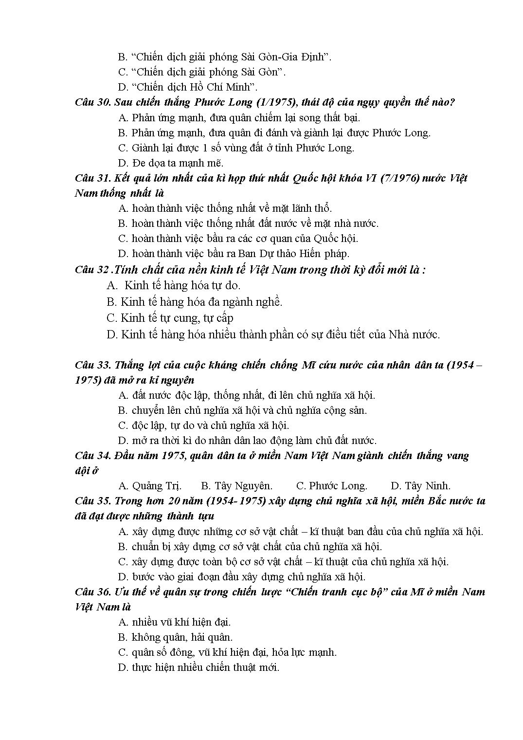 Đề cương ôn thi học kỳ II môn Lịch sử Lớp 12 - Năm học 2019-2020 - Trường THPT Phúc Thọ trang 6