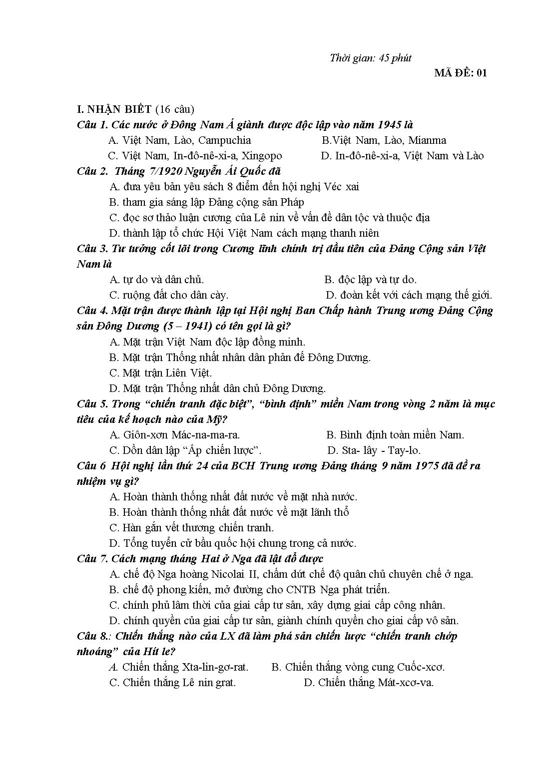 Đề cương ôn thi học kỳ II môn Lịch sử Lớp 12 - Năm học 2019-2020 - Trường THPT Phúc Thọ trang 8