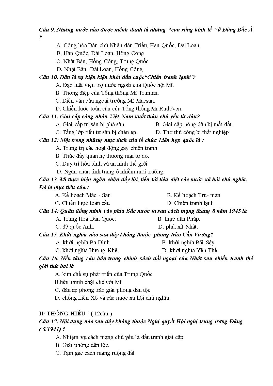 Đề cương ôn thi học kỳ II môn Lịch sử Lớp 12 - Năm học 2019-2020 - Trường THPT Phúc Thọ trang 9