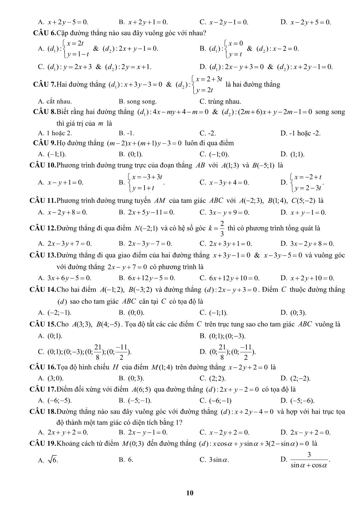 Đề cương ôn tập học kỳ II môn Toán Lớp 10 - Năm học 2019-2020 - Trường THPT Yên Hòa trang 10