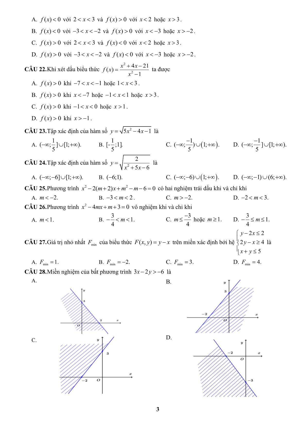 Đề cương ôn tập học kỳ II môn Toán Lớp 10 - Năm học 2019-2020 - Trường THPT Yên Hòa trang 3