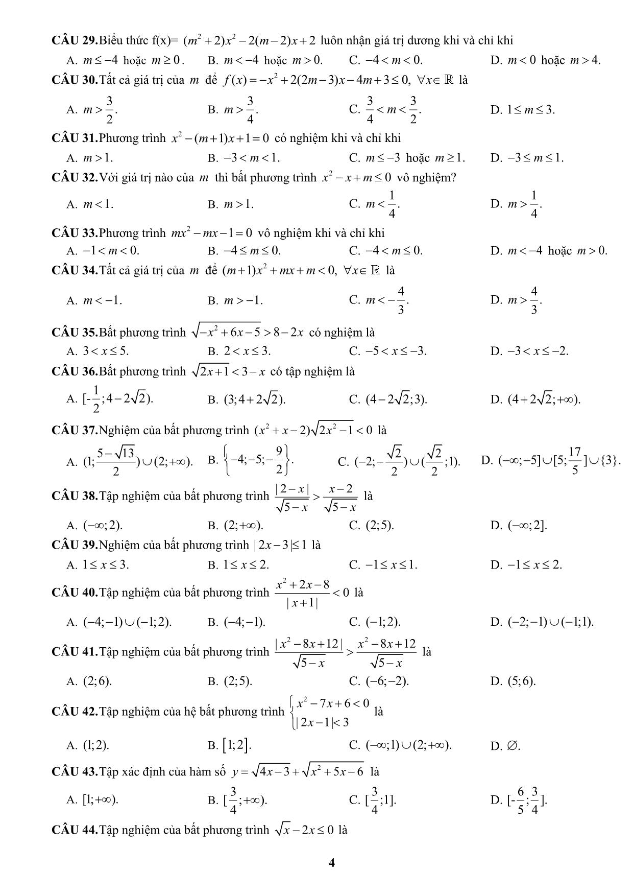 Đề cương ôn tập học kỳ II môn Toán Lớp 10 - Năm học 2019-2020 - Trường THPT Yên Hòa trang 4