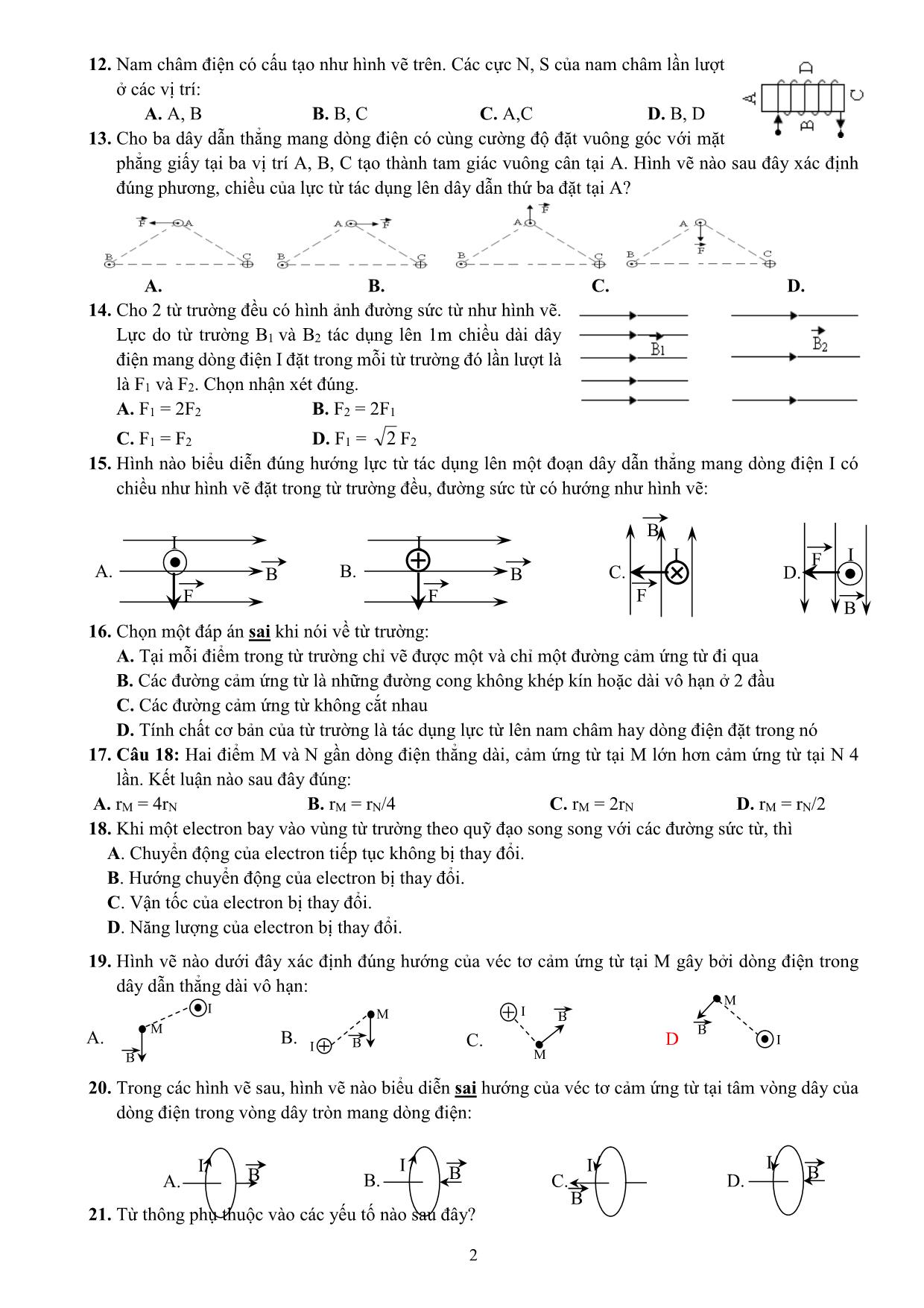 Đề cương ôn tập học kỳ II môn Vật lý Lớp 11 - Năm học 2019-2020 - Trường THPT Yên Hòa trang 2