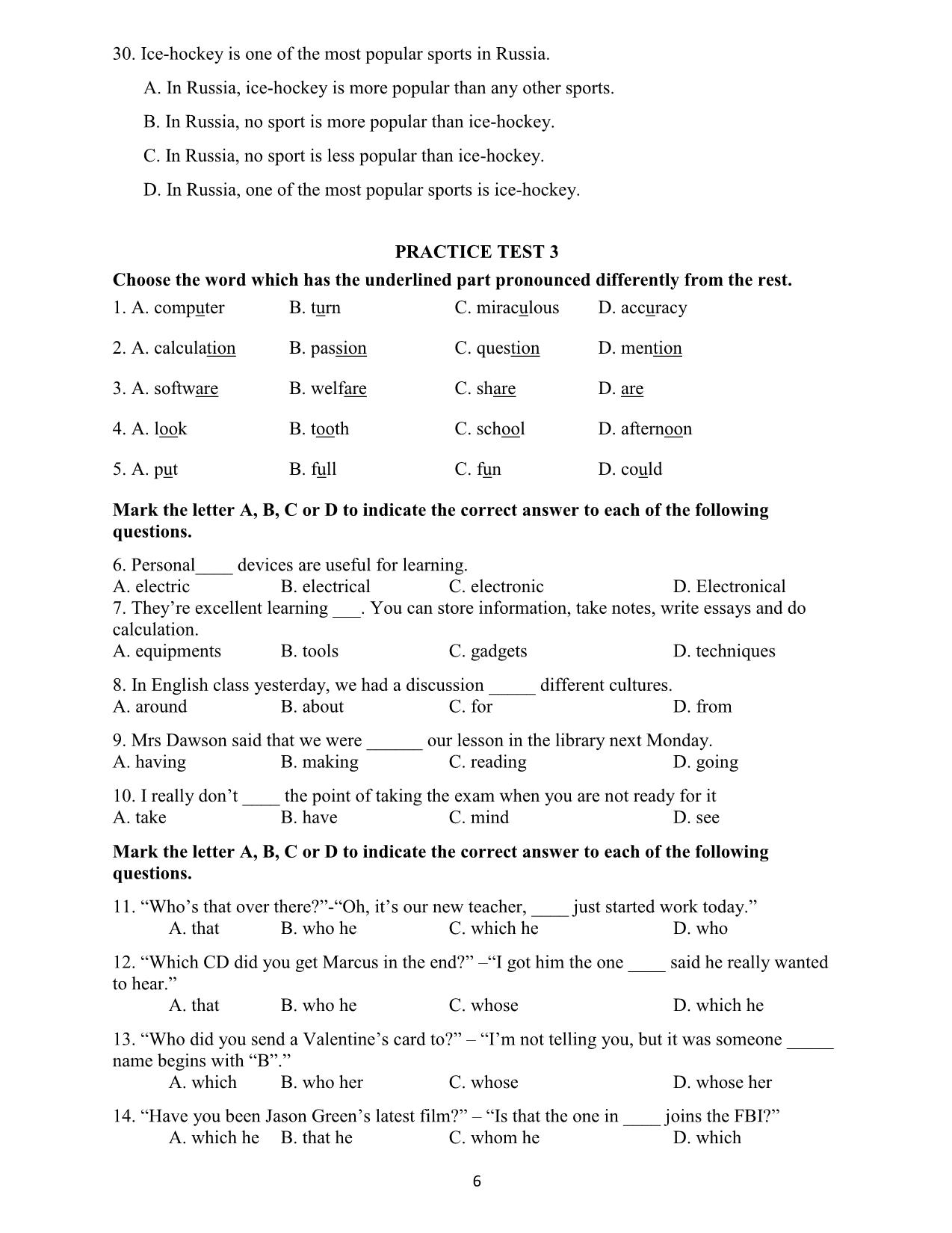 Đề cương ôn tập học kỳ II môn Tiếng Anh Lớp 10 - Năm học 2019-2020 - Trường THPT Yên Hoà trang 6