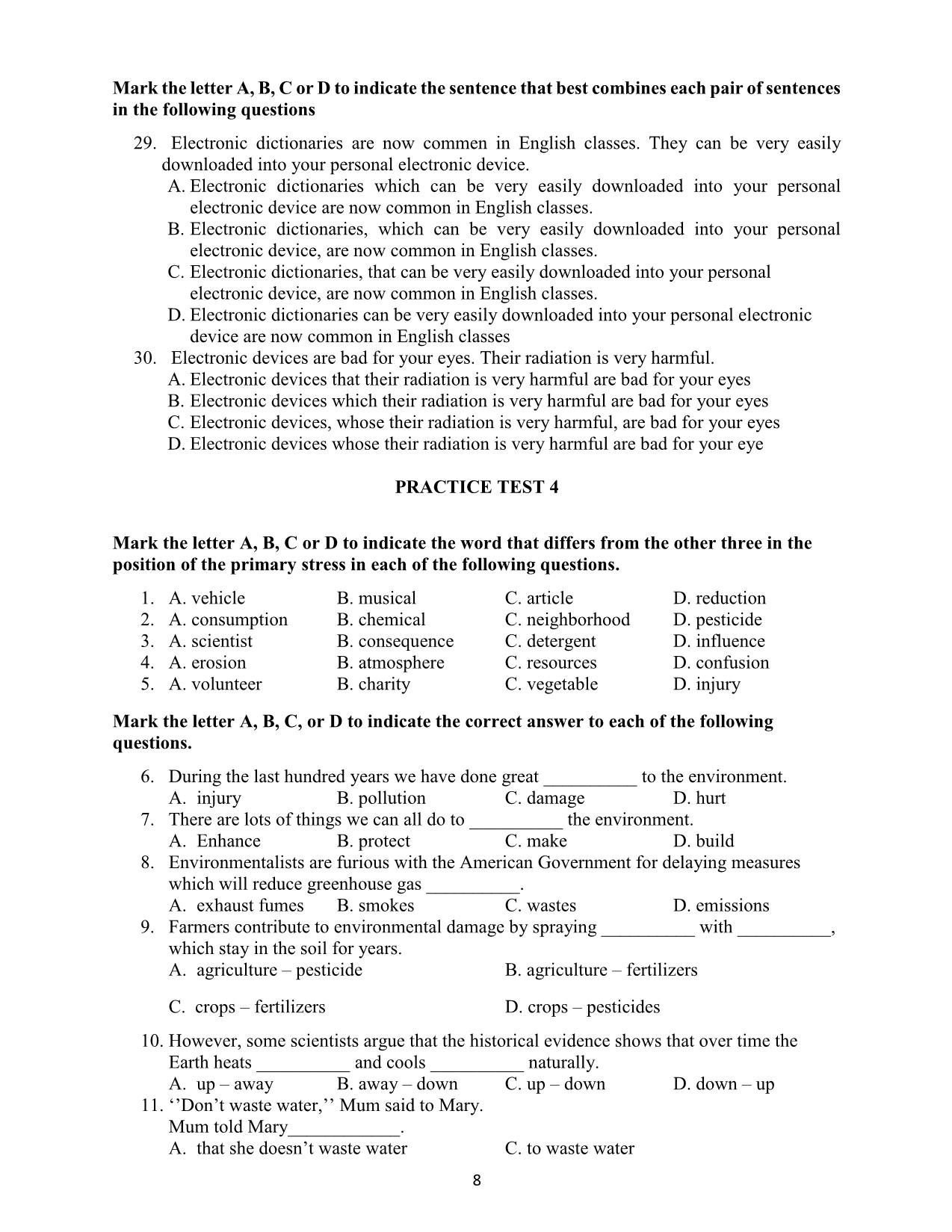 Đề cương ôn tập học kỳ II môn Tiếng Anh Lớp 10 - Năm học 2019-2020 - Trường THPT Yên Hoà trang 8