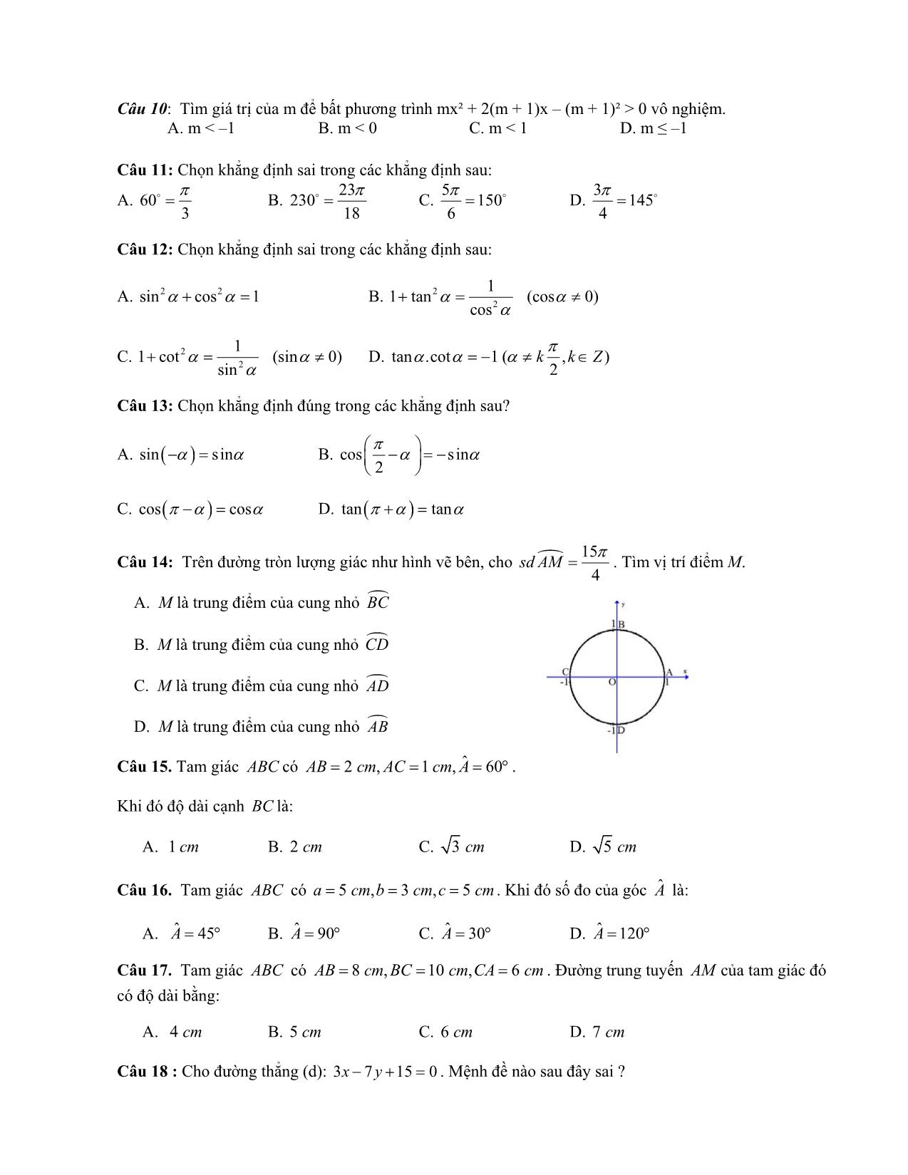 Đề cương ôn tập học kỳ II môn Toán 10 - Năm học 2019-2020 trang 2