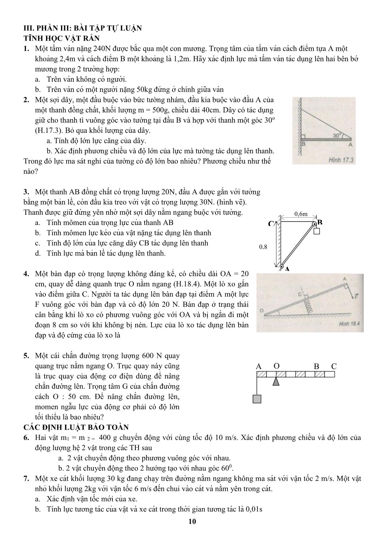 Đề cương ôn tập học kỳ II môn Vật lý Lớp 10 - Năm học 2019-2020 - Trường THPT Yên Hòa trang 10