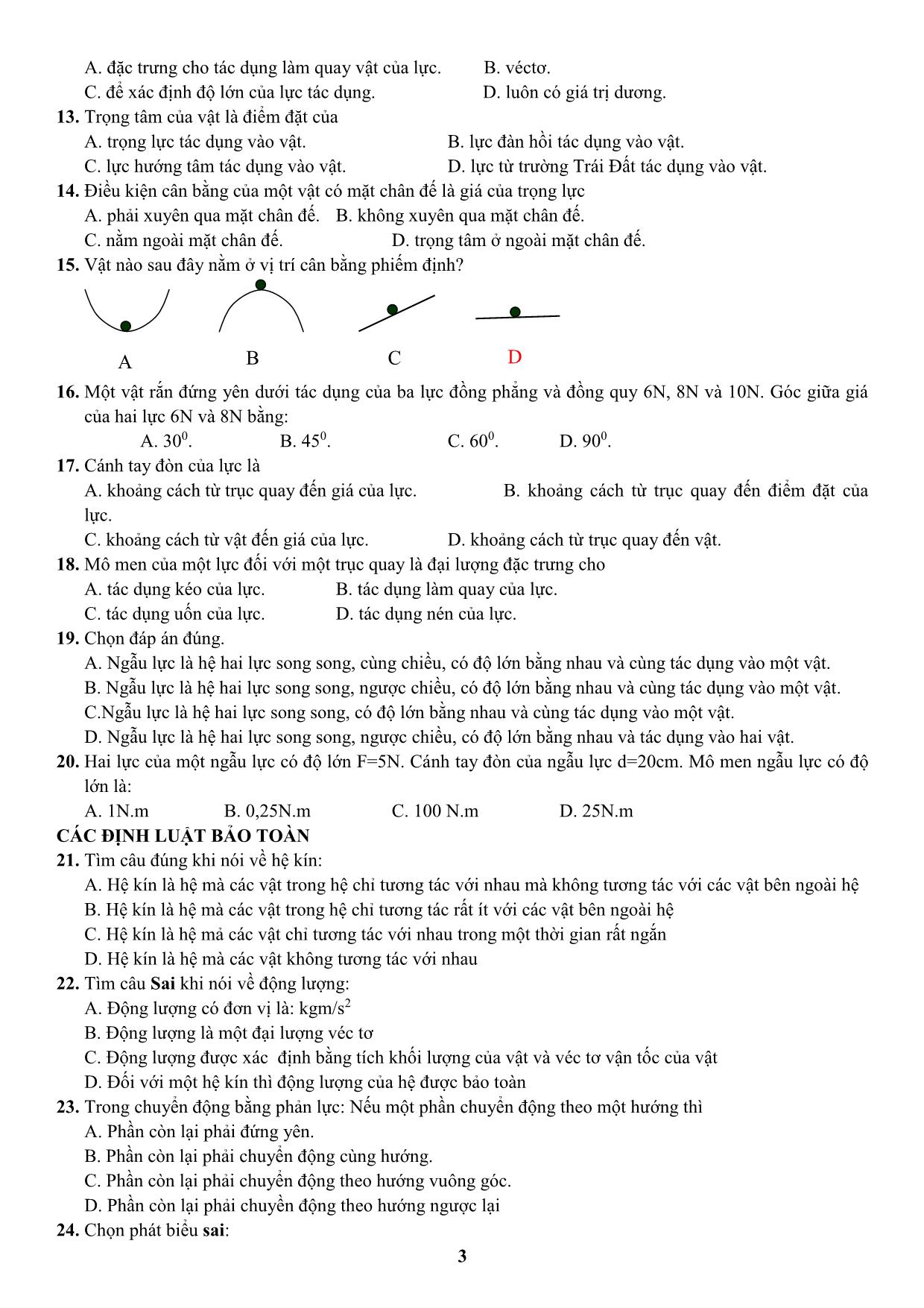 Đề cương ôn tập học kỳ II môn Vật lý Lớp 10 - Năm học 2019-2020 - Trường THPT Yên Hòa trang 3